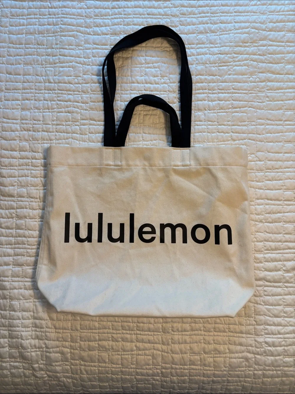 lululemon Cream Canvas Tote with Black Handles